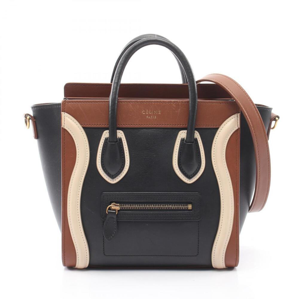 Celine Luggage Tote Shopper Handbag Leather Bag Black Brown Ivory White